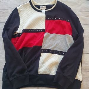 Alfred dunner Colorblock rhinestone crewneck pullover sweater.  Size large.